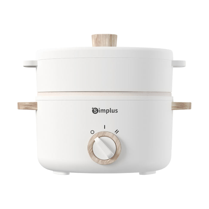 ELECTRIC COOKING POT 003 DOUBLE HANDLE W/STEAMER 1.5L WH EU