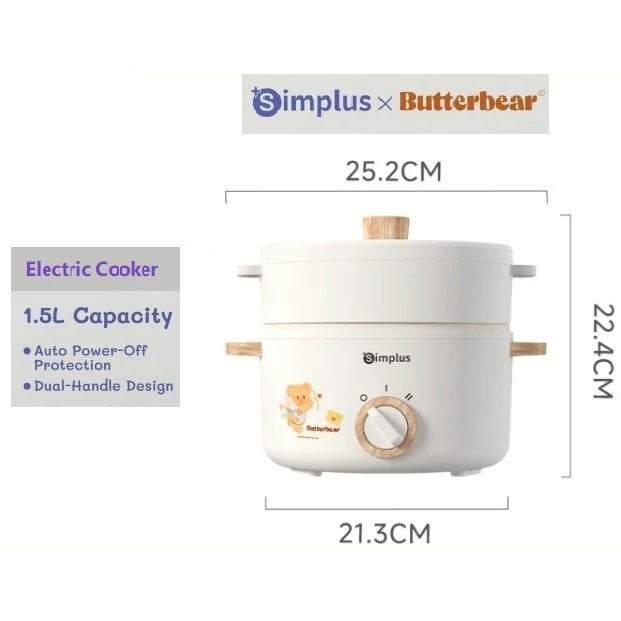 ELECTRIC COOKING POT 003 DOUBLE HANDLE W/STEAMER 1.5L WH EU