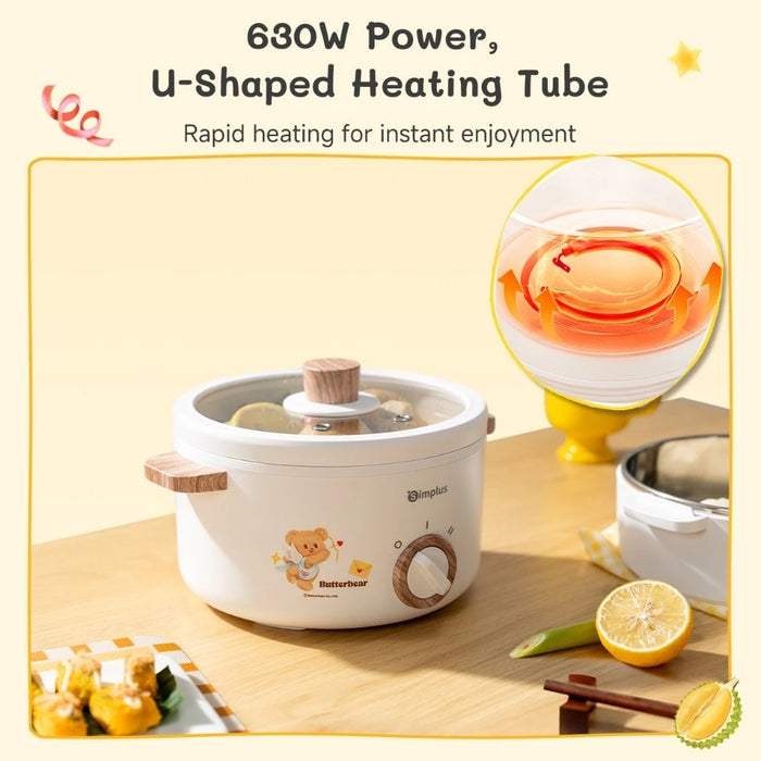 ELECTRIC COOKING POT 003 DOUBLE HANDLE W/STEAMER 1.5L WH EU
