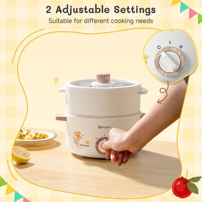 ELECTRIC COOKING POT 003 DOUBLE HANDLE W/STEAMER 1.5L WH EU