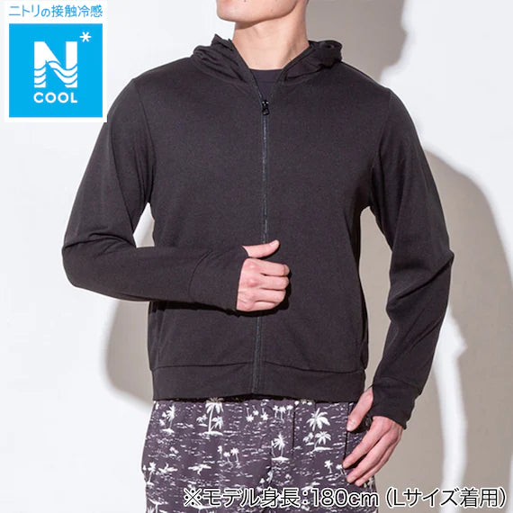 MENS UV CUT COOL HOODIE NE MESH BK L