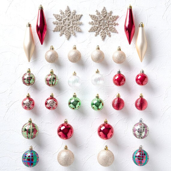 CHRISTMAS ORNAMENTS 30P RED & GREEN MIX N2ST