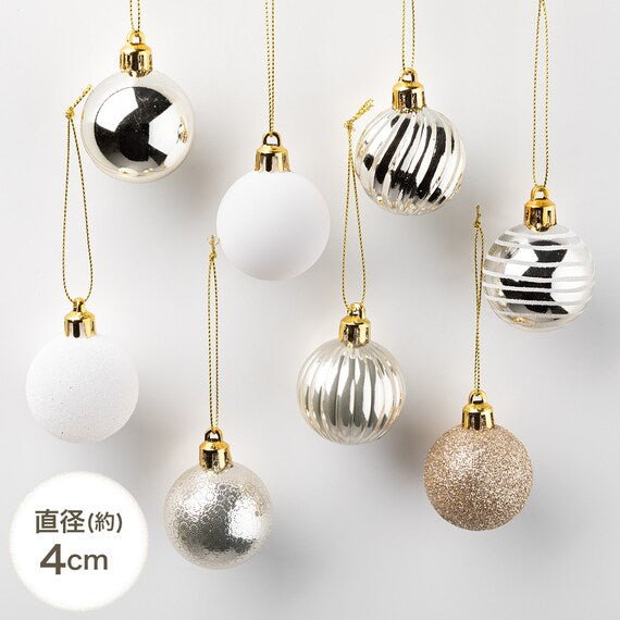 CHRISTMAS ORNAMENTS 30P WHITE & GOLD MIX N2ST