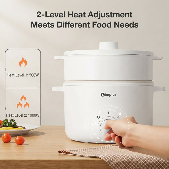 ELECTRIC COOKING POT 010 DOUBLE HANDLE WITH STEAMER 3L WHITE EU