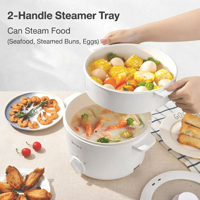 ELECTRIC COOKING POT 010 DOUBLE HANDLE WITH STEAMER 3L WHITE EU